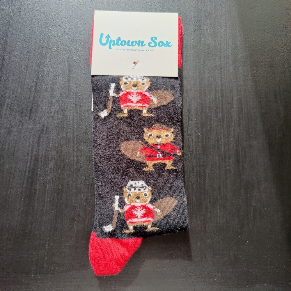 Uptown Sox | pattern - little Canadian 🦫 beavers hockey & a mountie